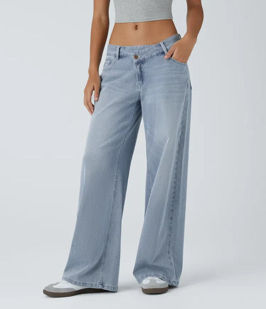 Elin | Bekväma Wide Leg-jeans med Elegant Passform & Praktiska Dragkedjefickor