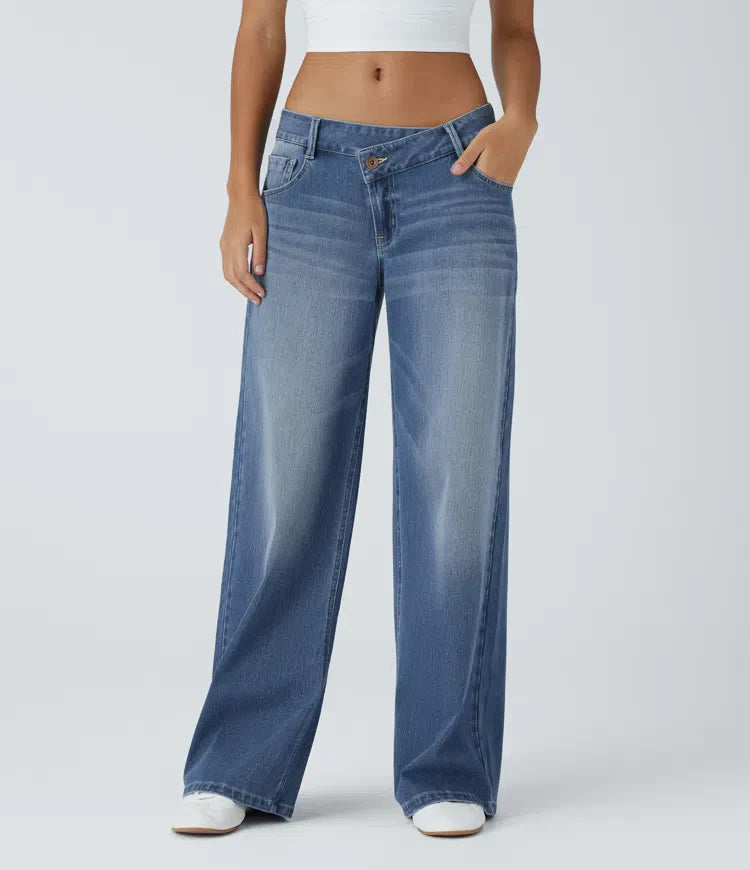 Elin | Bekväma Wide Leg-jeans med Elegant Passform & Praktiska Dragkedjefickor
