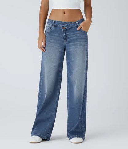 Elin | Bekväma Wide Leg-jeans med Elegant Passform & Praktiska Dragkedjefickor